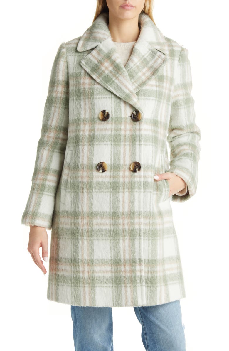 Sam Edelman Brushed Plaid Double Breasted Coat, Main, color,
