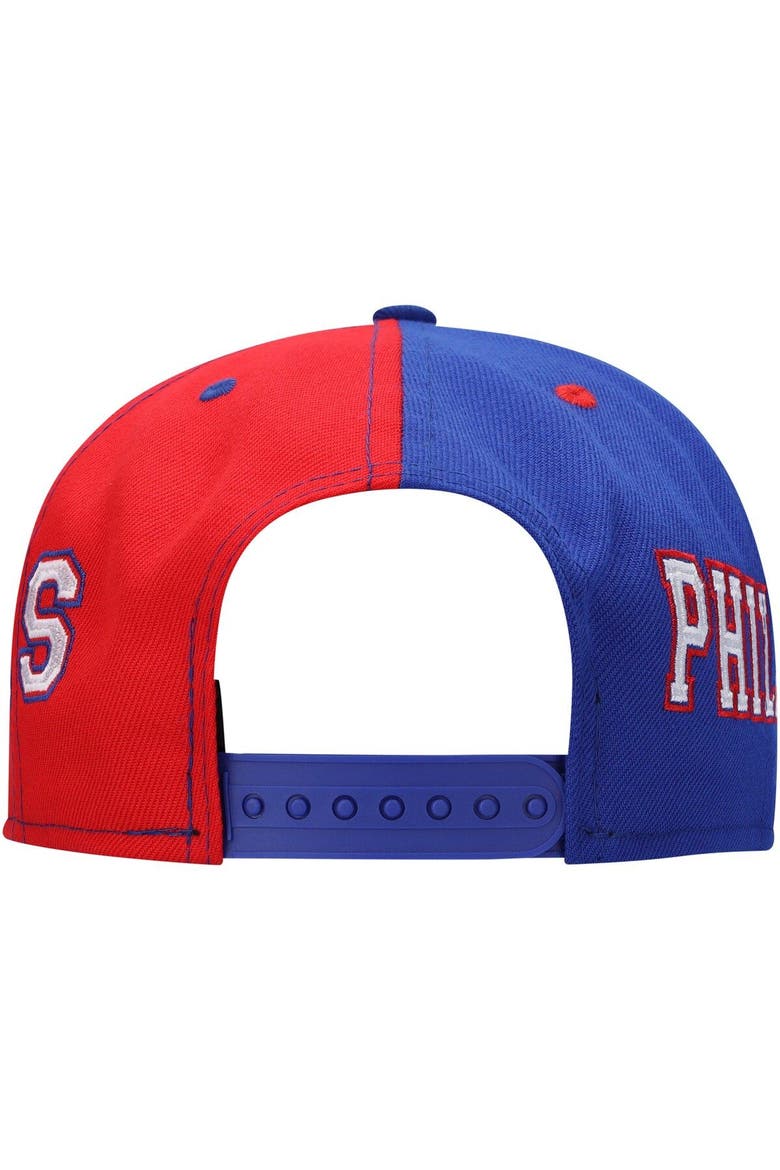 Men's New Era Royal/Red Philadelphia 76ers Team Split 9FIFTY Snapback Hat, Alternate, color, Royal