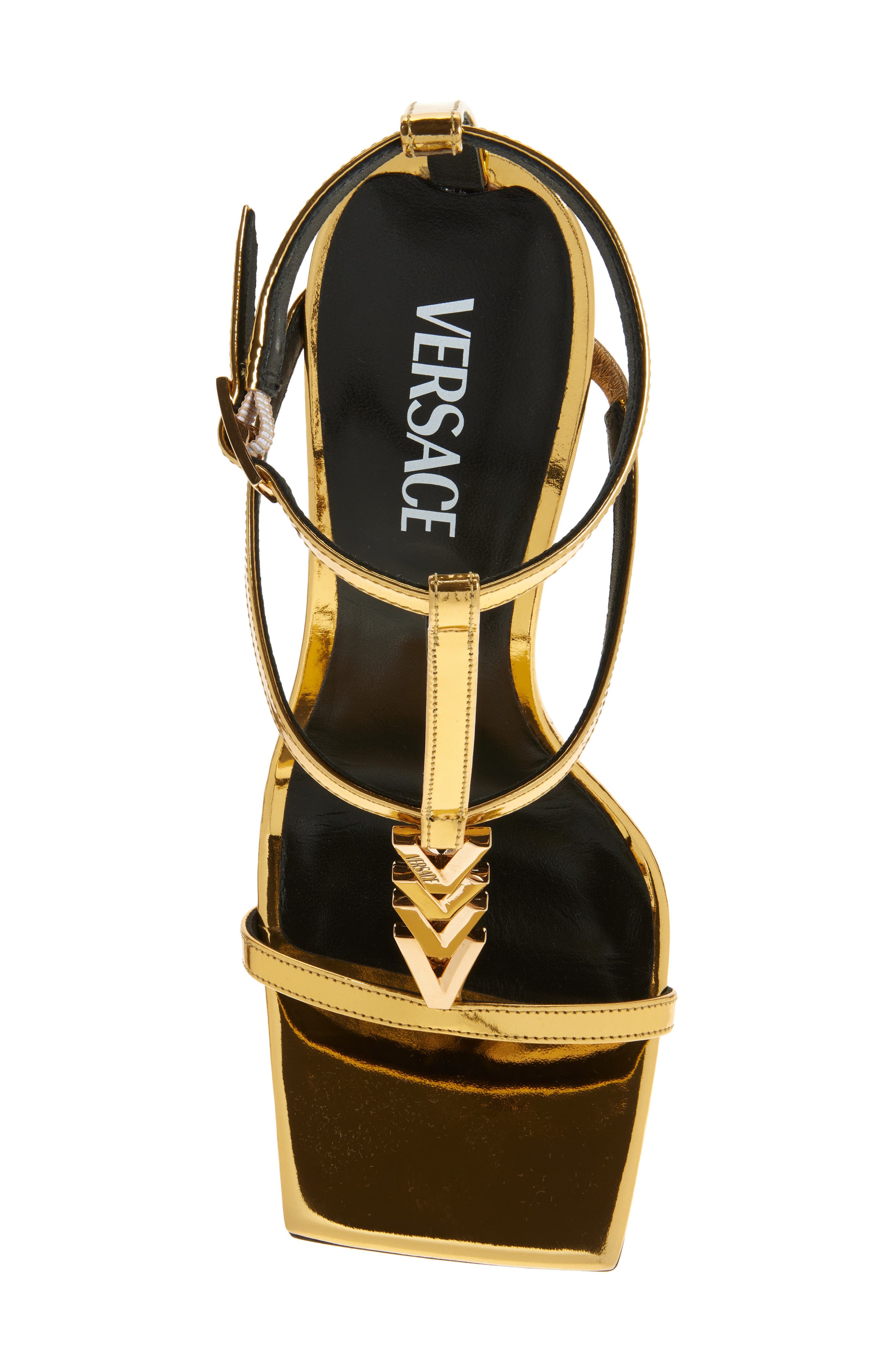 Versace V2025 Chain Metallic Sandal, Alternate, color, 