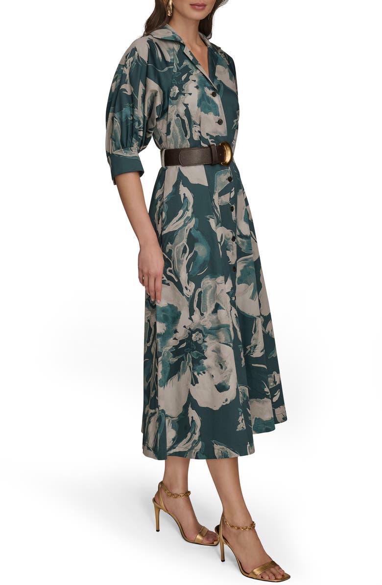 Donna Karan New York Abstract Floral Belted Midi Shirtdress, Alternate, color, Hudson/Weathered Sage Multi