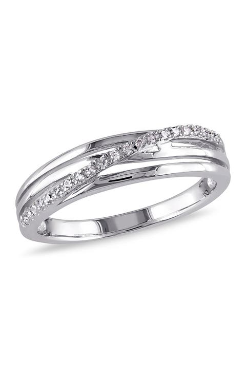 Sterling Silver Wrapped Diamond Row Ring - 0.06 ctw