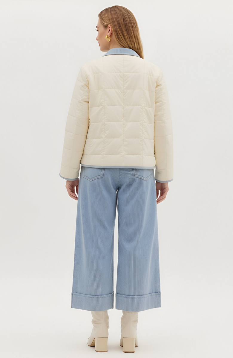 Modenaire Quilted Button Front Jacket with Contrast Trim and Patch Pockets, Alternate, color, 