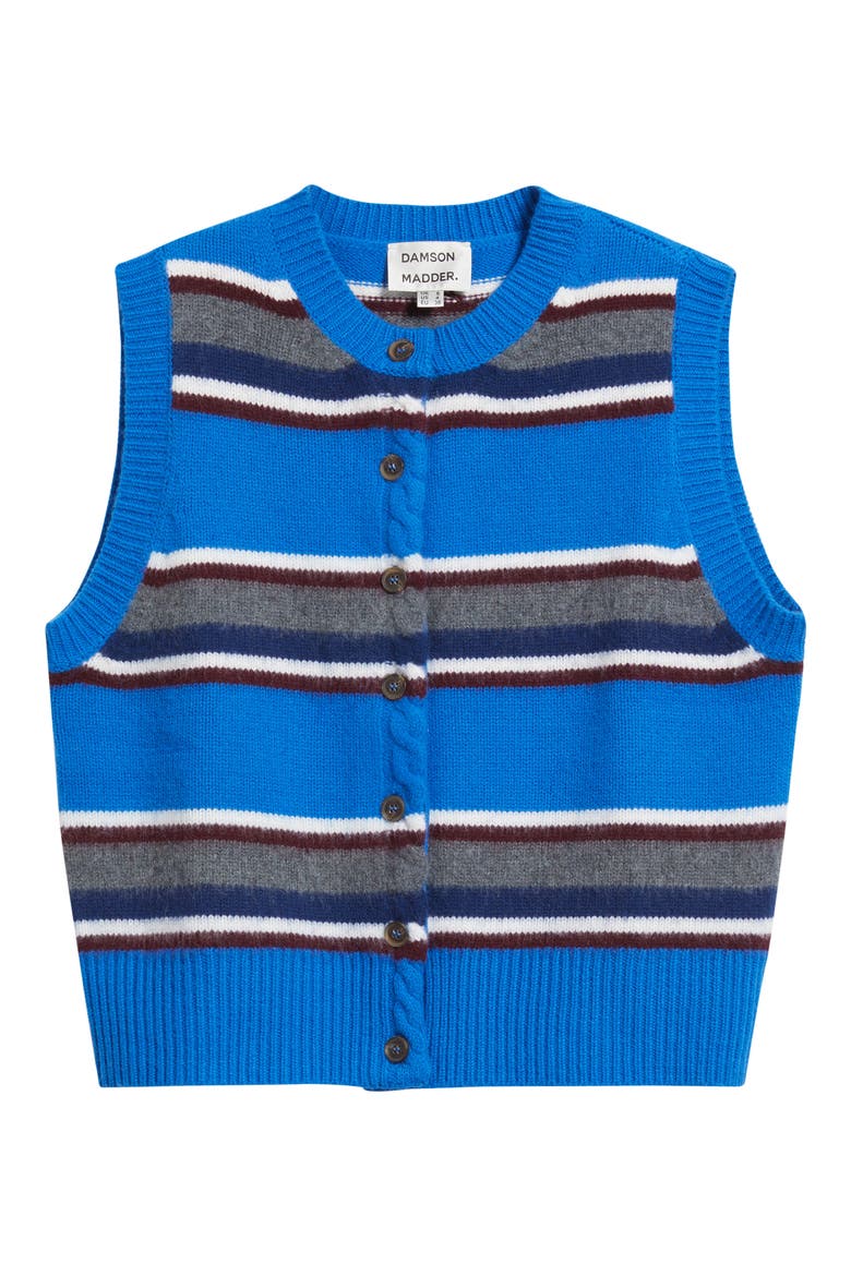 Sofie Stripe Merino Wool Button-Up Vest, Alternate, color, BLUE