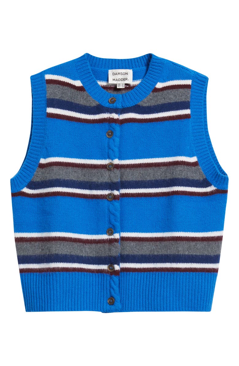 Damson Madder Sofie Stripe Merino Wool Button-Up Vest, Alternate, color, Blue