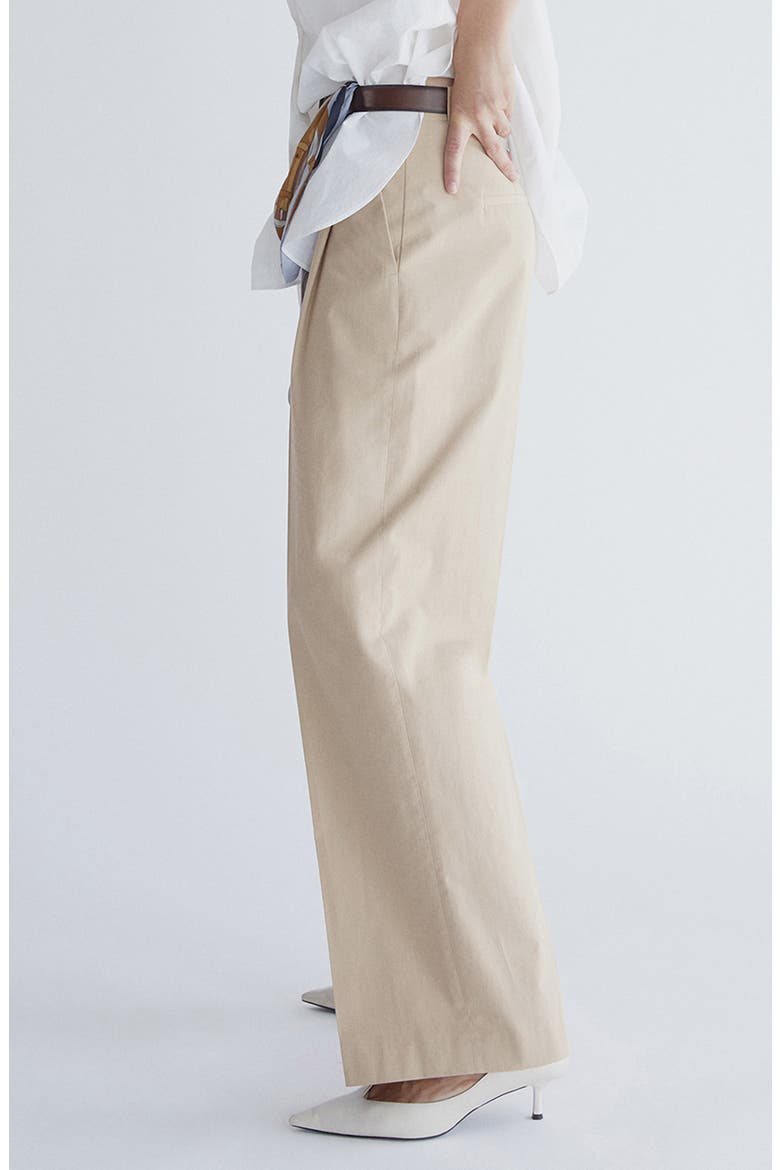 Pleated High Waist Straight Leg Cotton Pants, Main, color, BEIGE