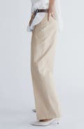 MANGO Pleated High Waist Straight Leg Cotton Pants