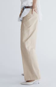 MANGO Pleated High Waist Straight Leg Cotton Pants