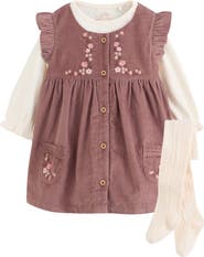 NEXT Kids' Embroidered Corduroy Pinafore Dress, Bodysuit & Tights Set