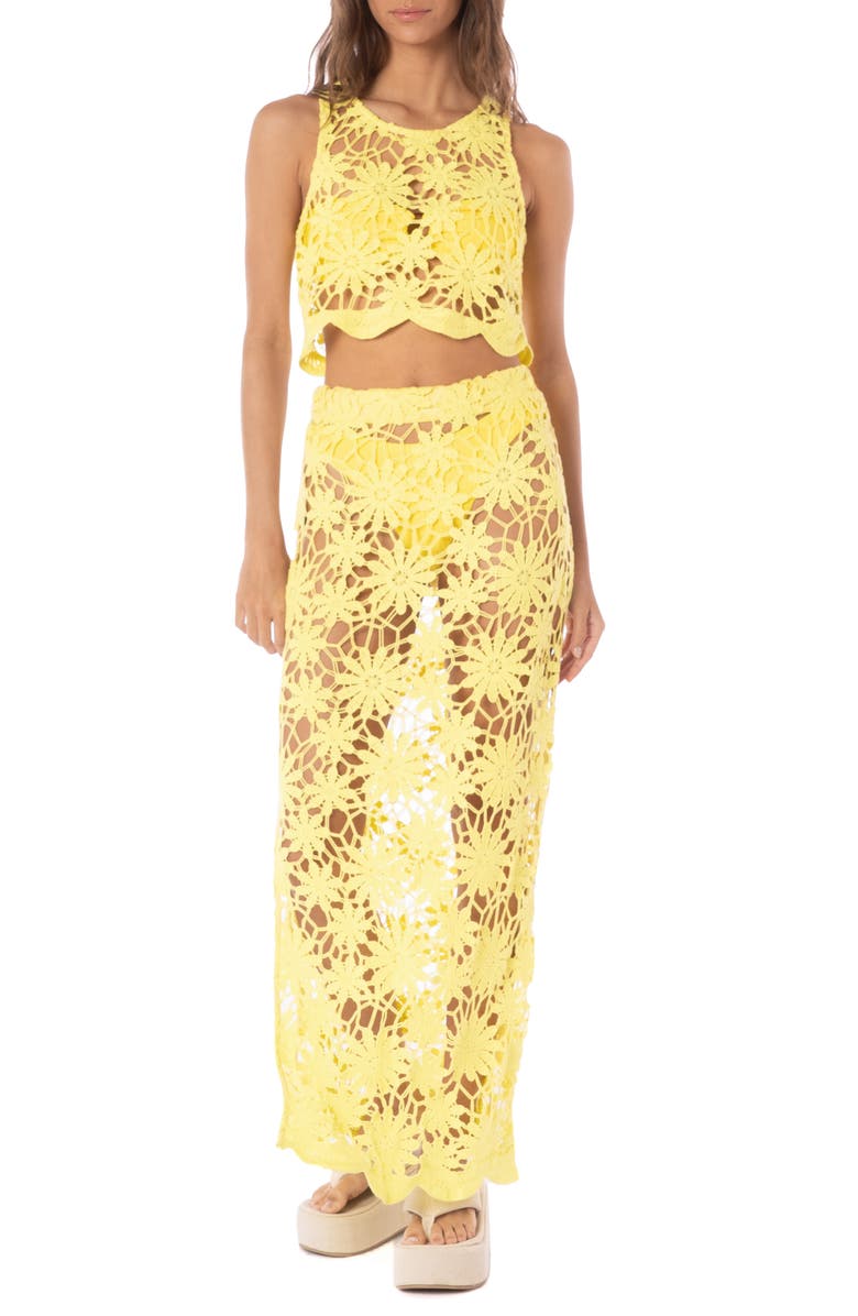 Maaji Tano Sheer Cotton Cover-Up Skirt, Alternate, color, Bright Yellow