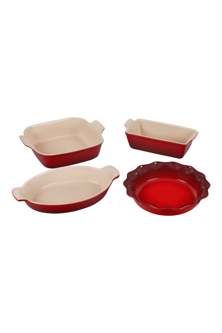 4-Piece Heritage Bakeware Essentials Stoneware Set, Main, color, CERISE