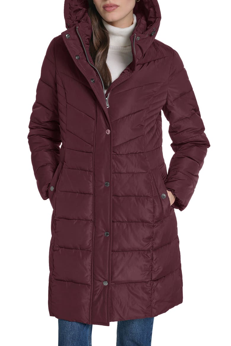 Hooded Taffeta Puffer Coat, Main, color, BURGUNDY
