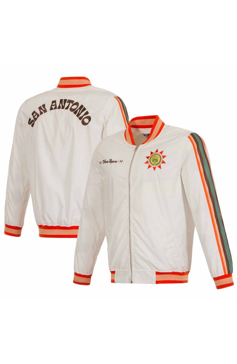 JH DESIGN Men's JH Design White San Antonio Spurs 2023/24 City Edition Nylon Full-Zip Bomber Jacket, Main, color,