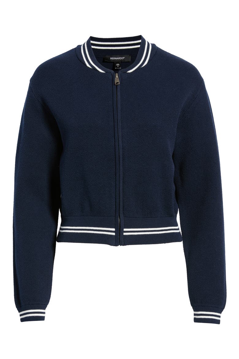 Varsity Zip-Up Cotton Sweater, Main, color, EVENING BLUE