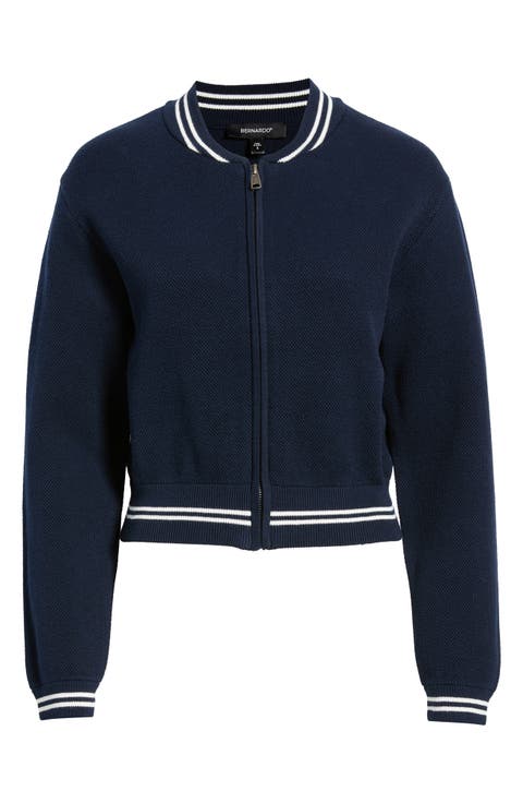 Varsity Zip-Up Cotton Sweater