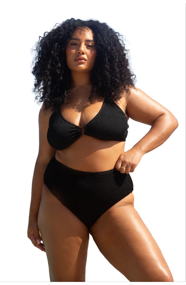 FASHION-SZN CURVE Curve Crinkle Trim Detail Bikini Set, Alternate, color, Black