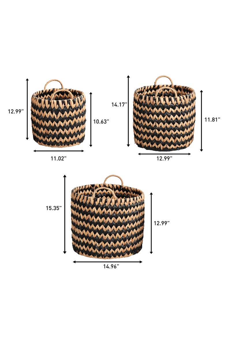 HAPPIMESS Cassia Coastal Farmhouse Handwoven Two-Tone Water Hyacinth Nesting Storage Baskets with Handles, Alternate, color, Black/Natural