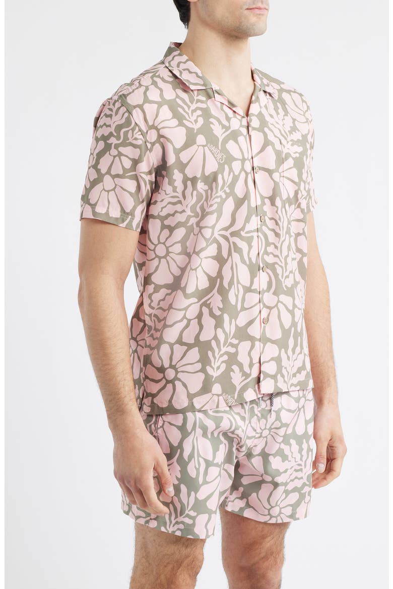 Floral Print Camp Shirt, Alternate, color, OLIVE/ PINK