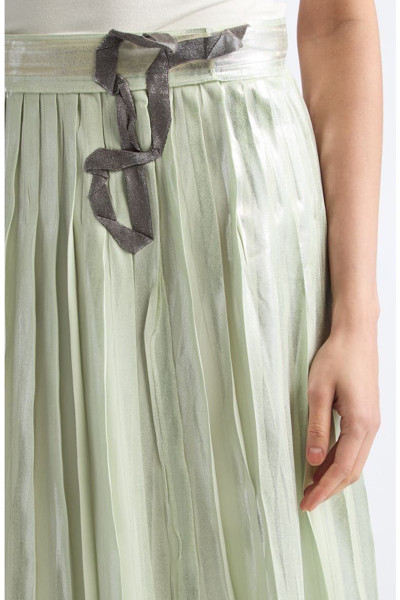 Pleated Metallic Midi Skirt, Alternate, color, ALOE/ SILVER