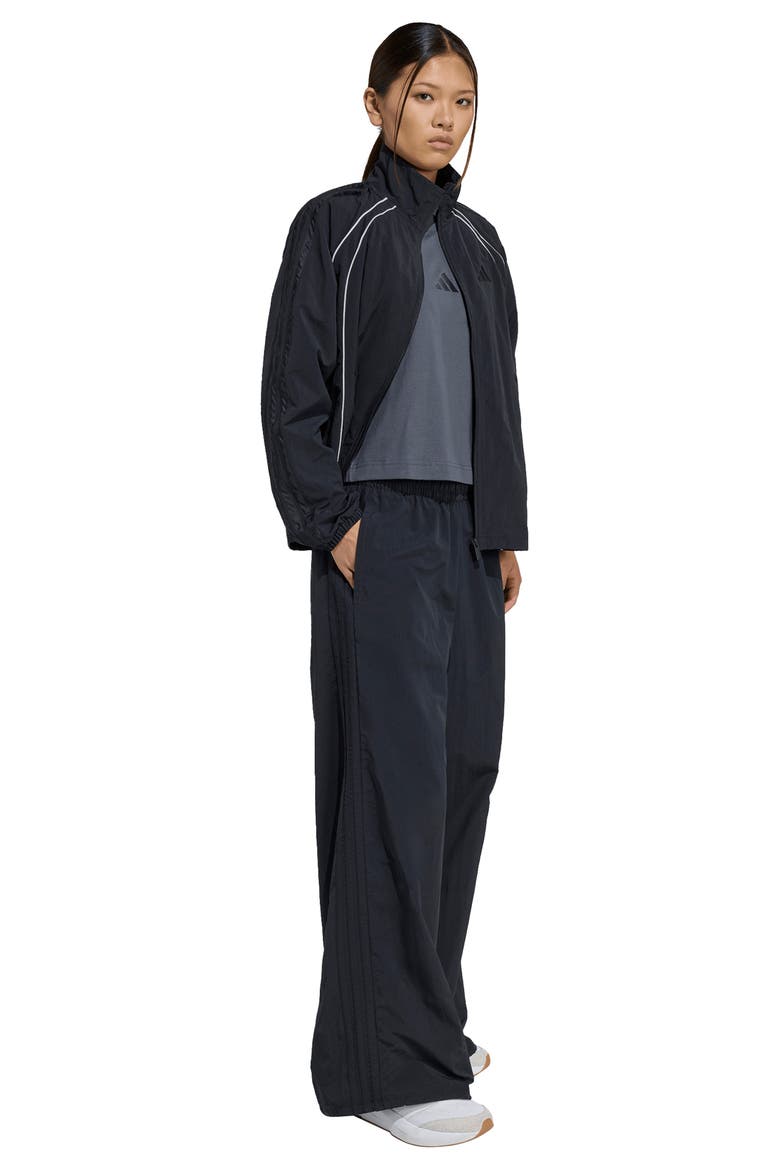 Iconic 3-Stripe Wide Leg Track Pants, Alternate, color, BLACK