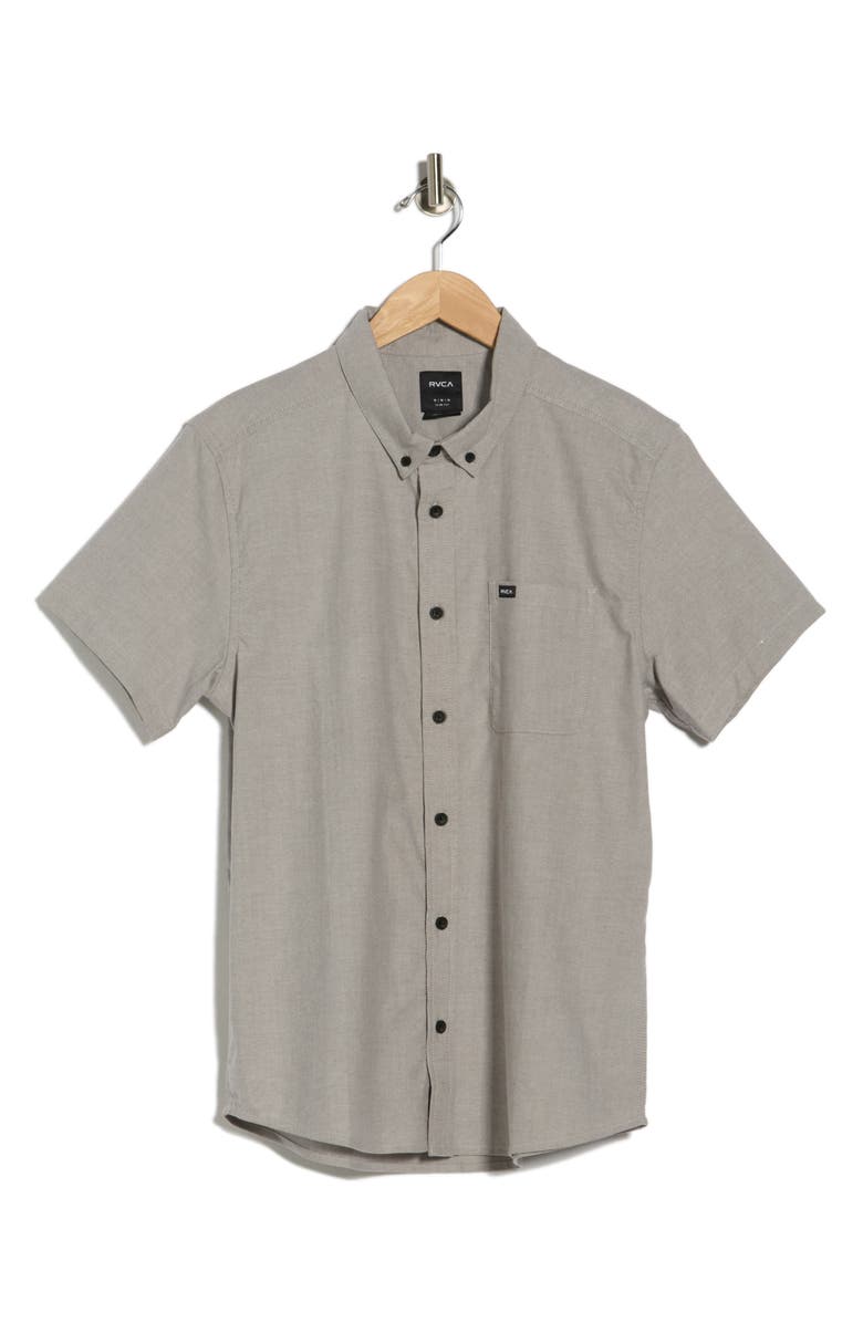 RVCA That'll Do Slim Fit Solid Short Sleeve Button-Down Shirt, Main, color, Pavement