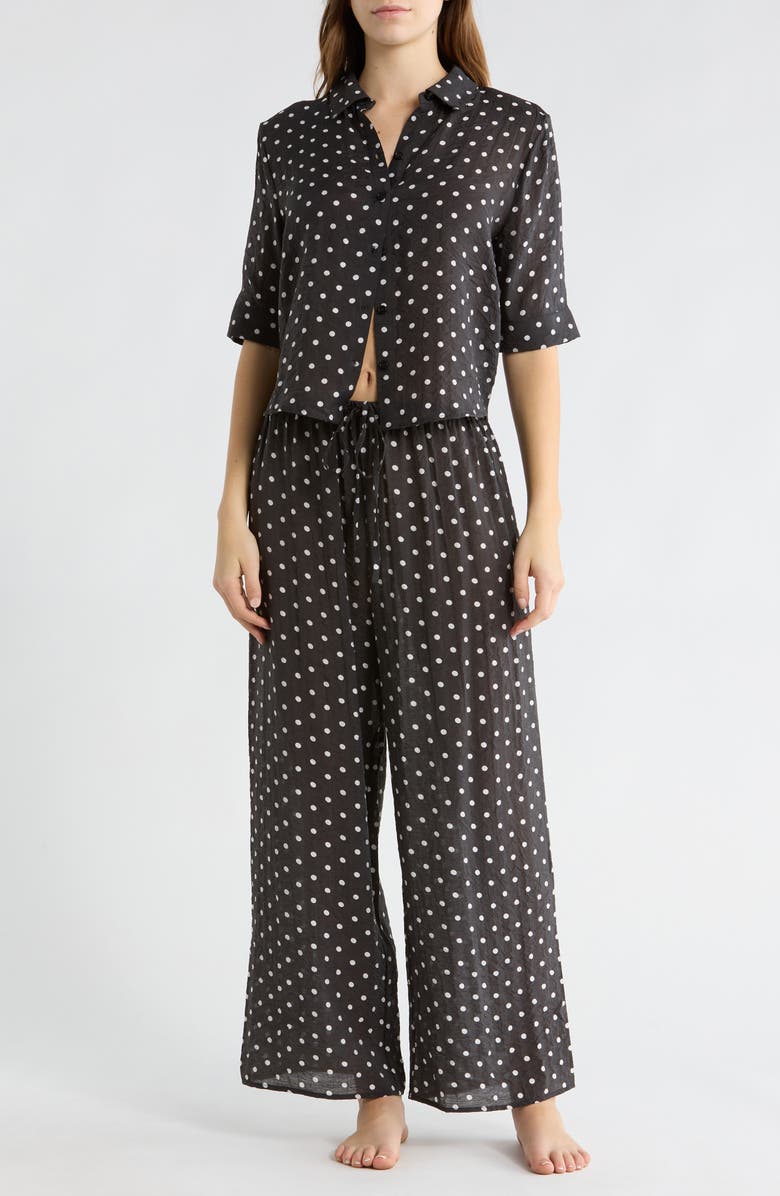 Abound Swim Cover-Up Shirt & Shorts, Main, color, Black White Polka Dot