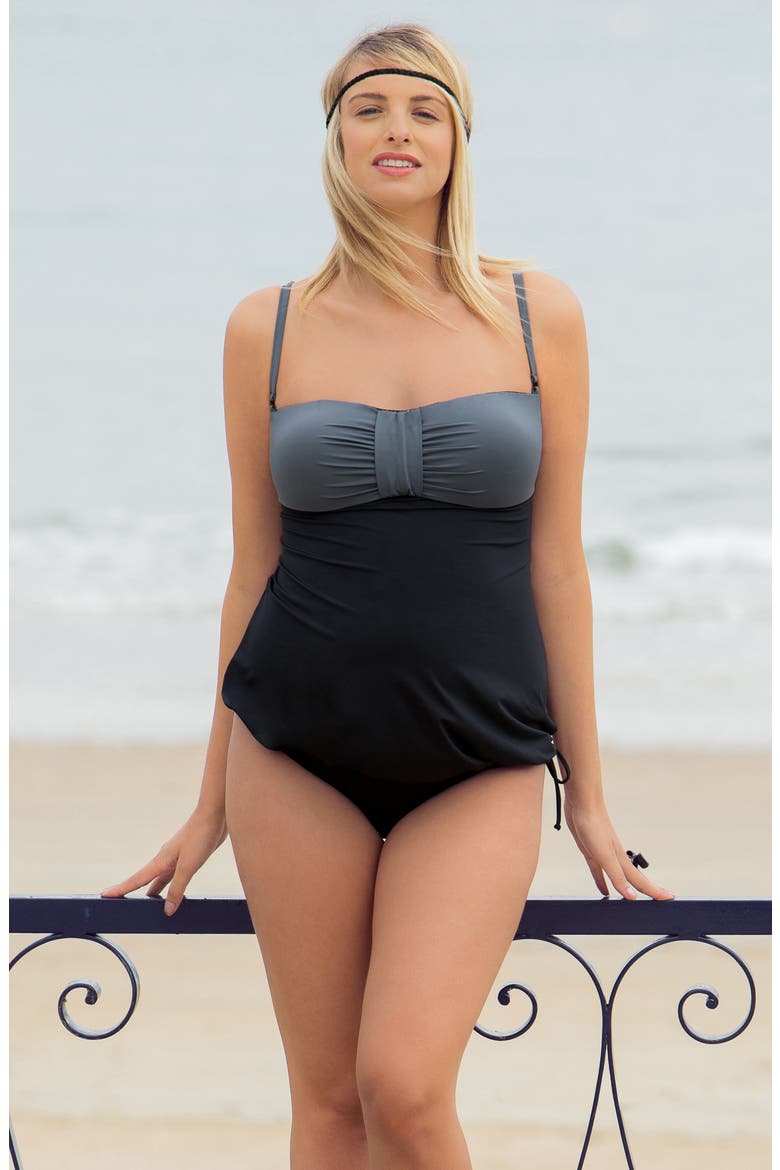 Eden Two-Piece Colorblock Maternity Tankini Swimsuit, Alternate, color, BLACK