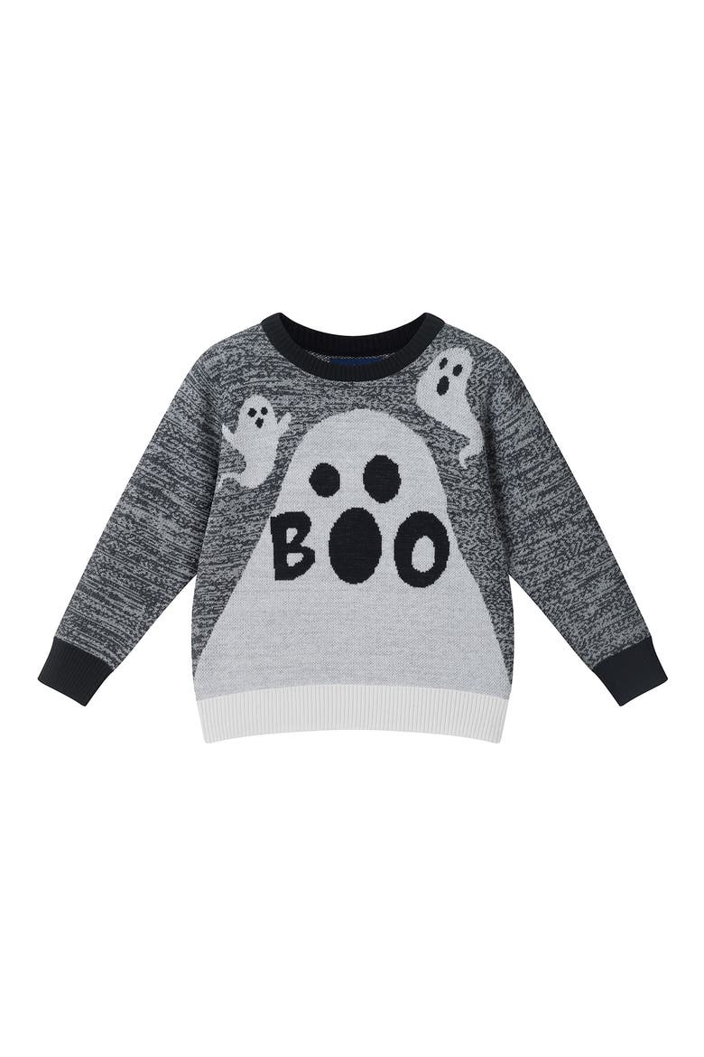 Kids' Festive Intarsia Cotton Sweater, Main, color, BLACK