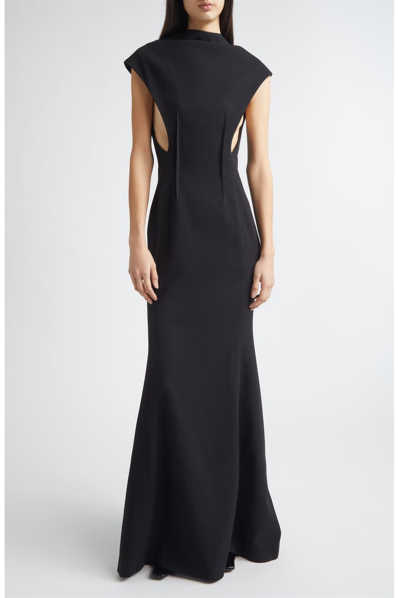 Double Face Crepe Trumpet Gown, Main, color, BLACK