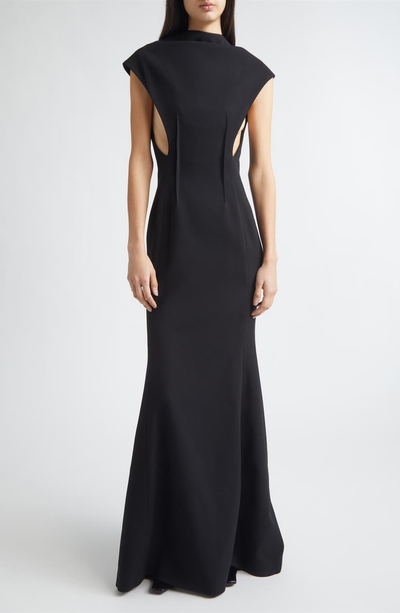Jil Sander Double Face Crepe Trumpet Gown, Main, color, Black