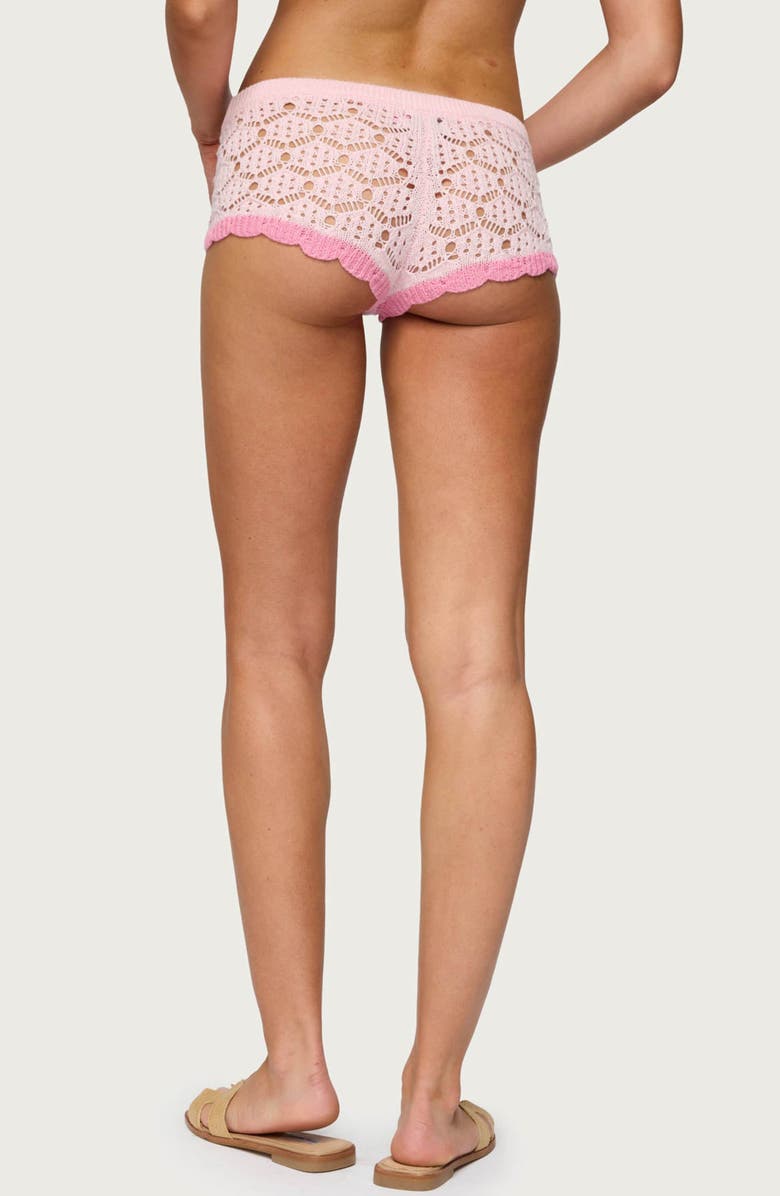 EDIKTED Elisa Open Stitch Shorts, Alternate, color, Light-Pink