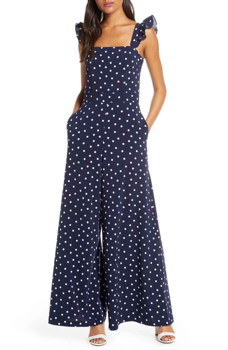 Eliza J Polka Dot Wide Leg Jumpsuit, Main, color, 