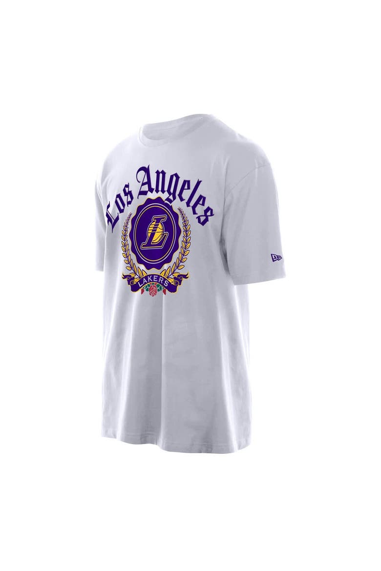Men's New Era White Los Angeles Lakers Throwback Prep Oversized T-Shirt, Alternate, color, White
