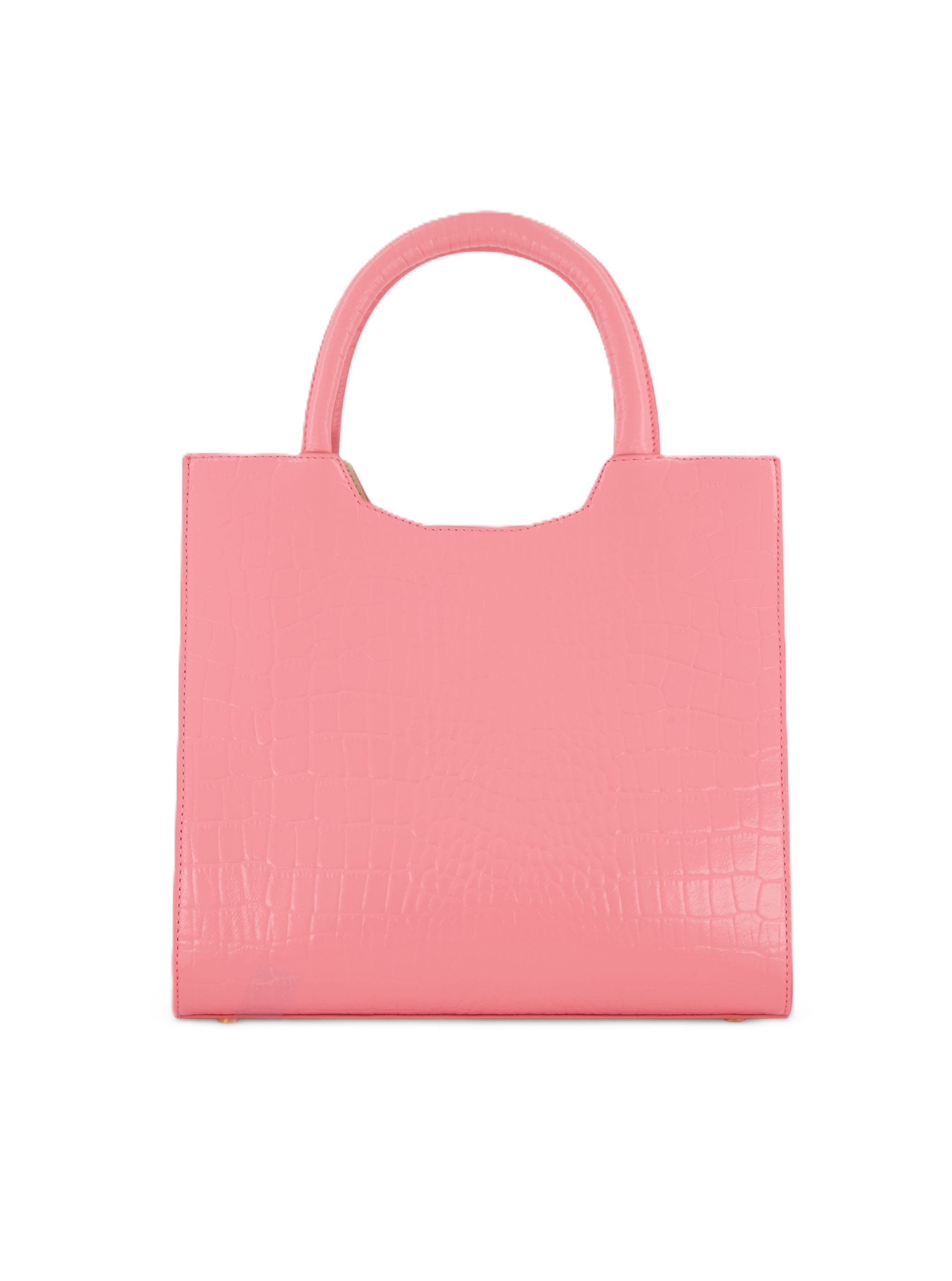 Mac Duggal Crocodile Leather Buckle Detail Medium Tote Bag, Alternate, color, Hibiscus