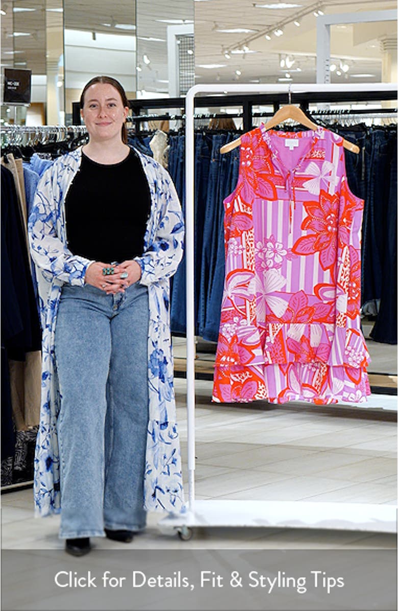 Barba Floral Print Sleeveless Ruffle Shift Dress, sales video thumbnail