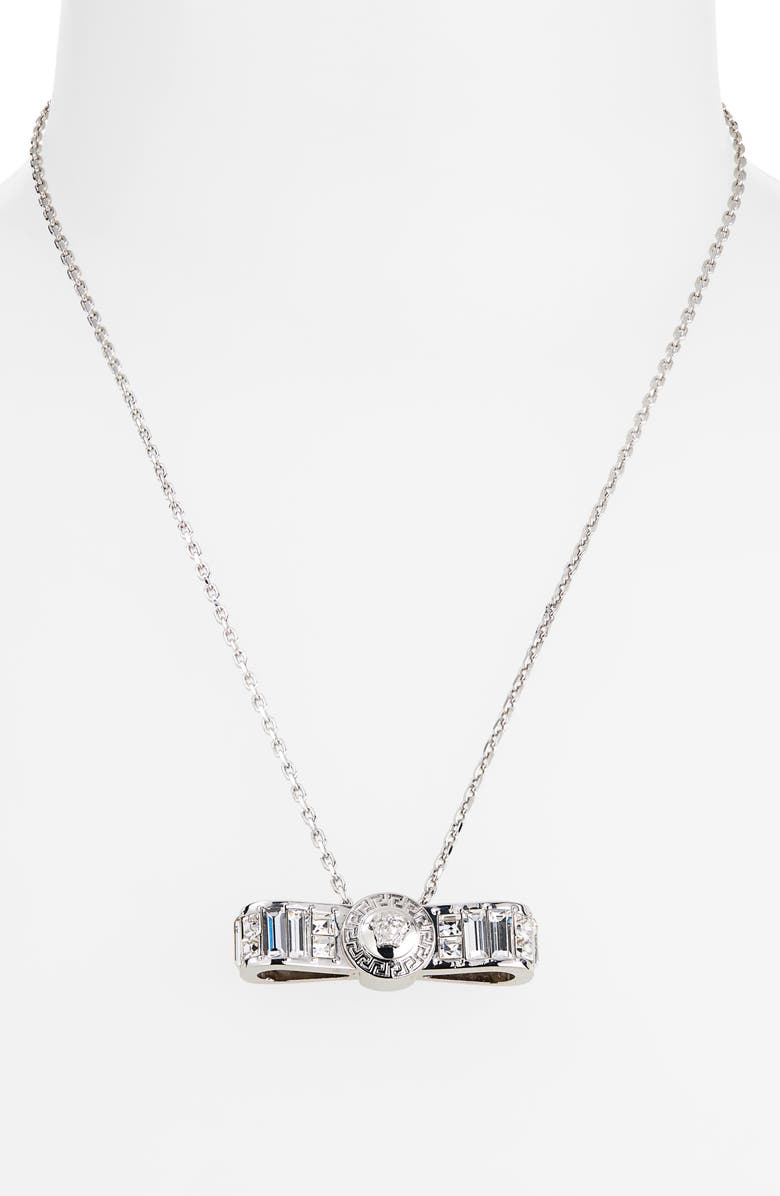 Versace Crystal Gianni Ribbon Pendant Necklace, Alternate, color, Palladium Crystal