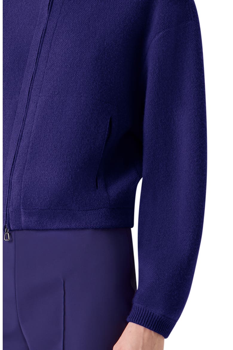 Cashmere Piqué Crop Zip-Up Cardigan, Alternate, color, DARK PURPLE