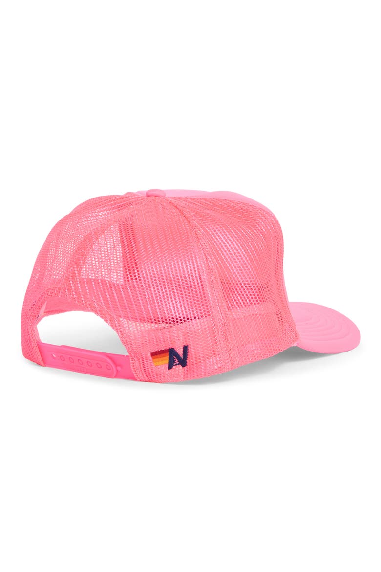 Smiley Patch Trucker Hat, Alternate, color, NEON PINK