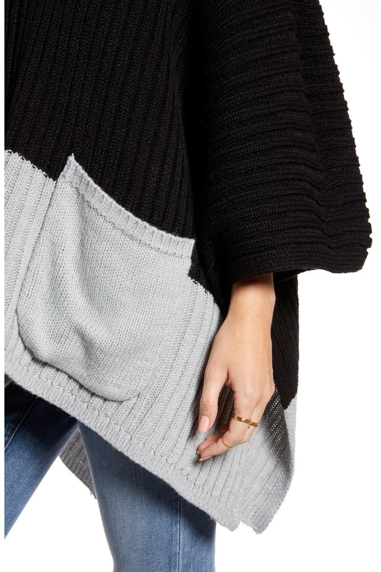 Rib Knit Poncho, Alternate, color, BLACK COMBO