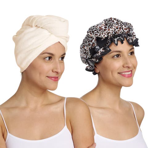 Microfiber Hair Towel Wrap and Shower Cap Set