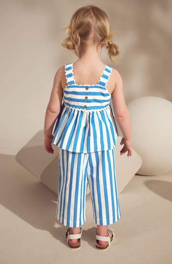 Kids' Embroidered Stripe Peplum Top & Wide Leg Pants Set