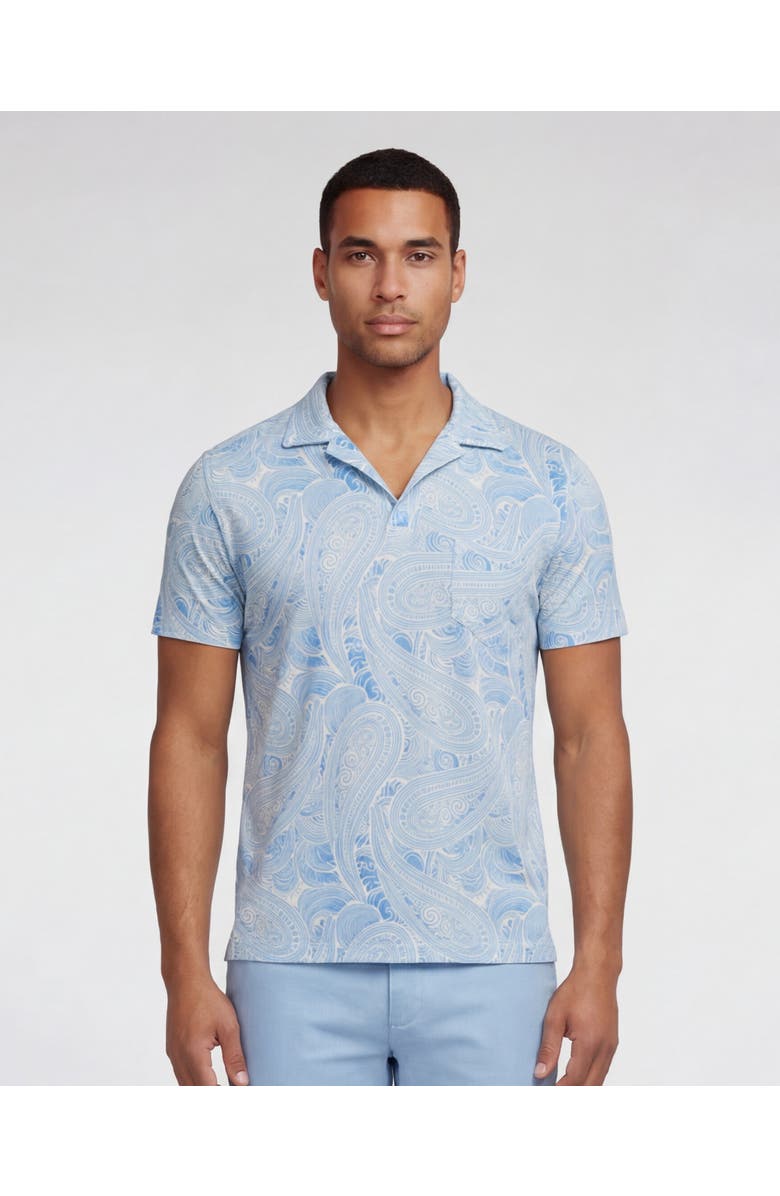 Lords of Harlech Marakesh Paisley Mens Wool Johnny Collar Polo, Main, color, Marakesh Paisley Teal