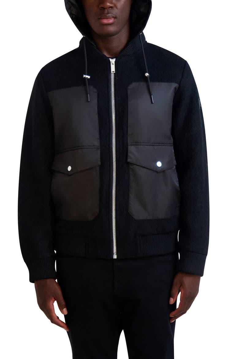 Hooded Bomber Jacket, Alternate, color, BLACK