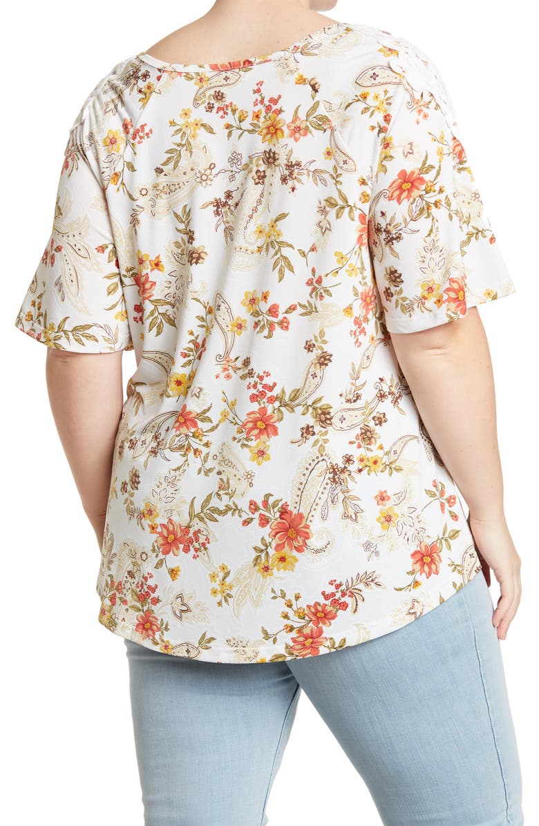 STEM AND VINE Crochet Lace Trim Short Sleeve Top, Alternate, color, 