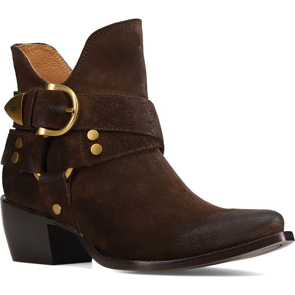 Frye Sacha Multi Strap Suede Bootie In Brown