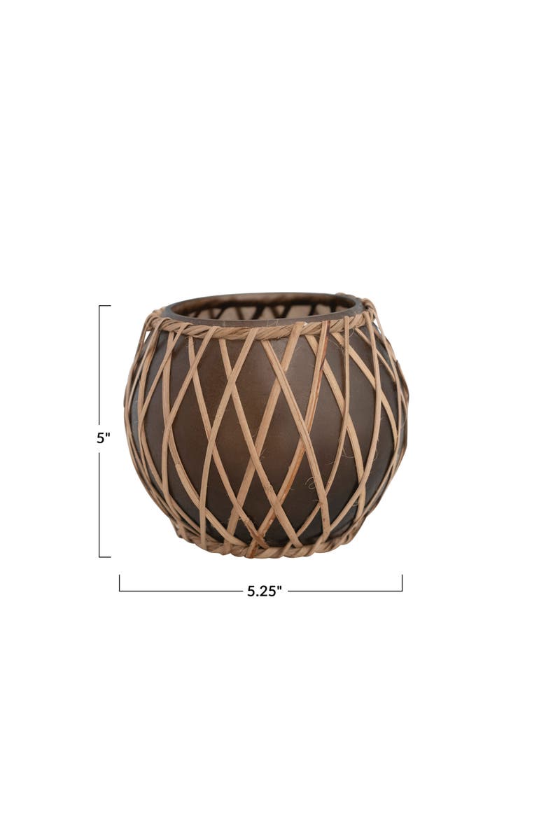 Glass Votive Holder with Woven Rattan Sleeve, Brown and Natural, Alternate, color, Brown