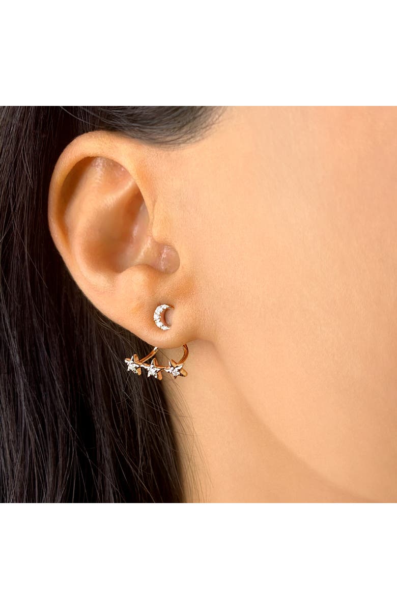 LuvMyJewelry Star Trio Crescent Silver Diamond Stud Earring, Alternate, color, 