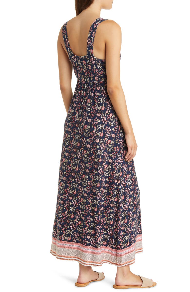 Loveappella Empire Waist Jersey Maxi Dress, Alternate, color, Navy/ Coral