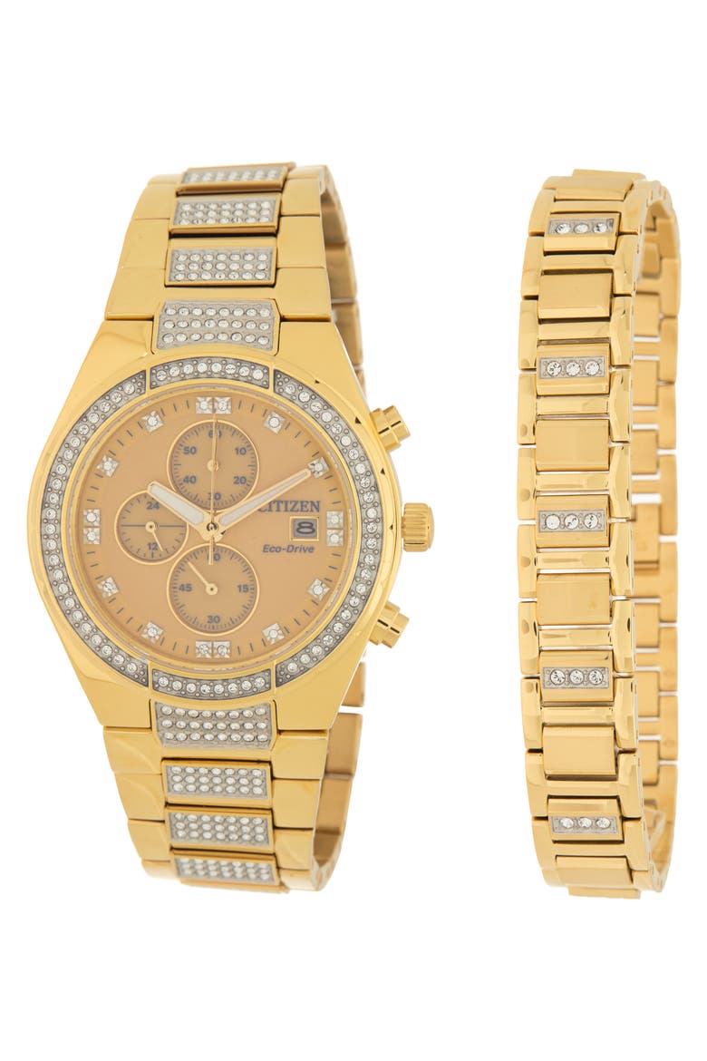 Eco-Drive® Bracelet Watch & Bracelet Set, 42mm, Main, color, GOLD-TONE