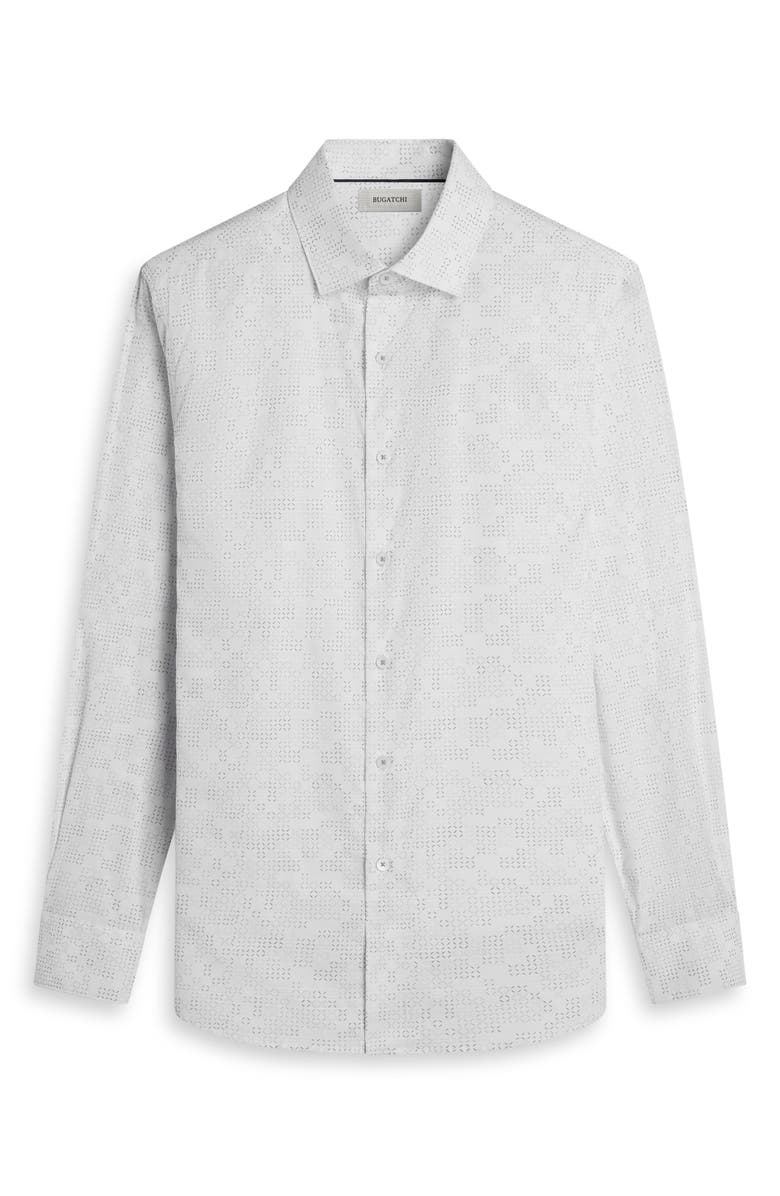 Bugatchi Axel Shaped Fit Geo Print Cotton Button-Up Shirt, Alternate, color, White