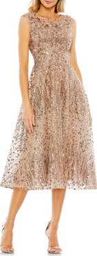 Mac Duggal Sequined Cap Sleeve Fit and Flare Dress